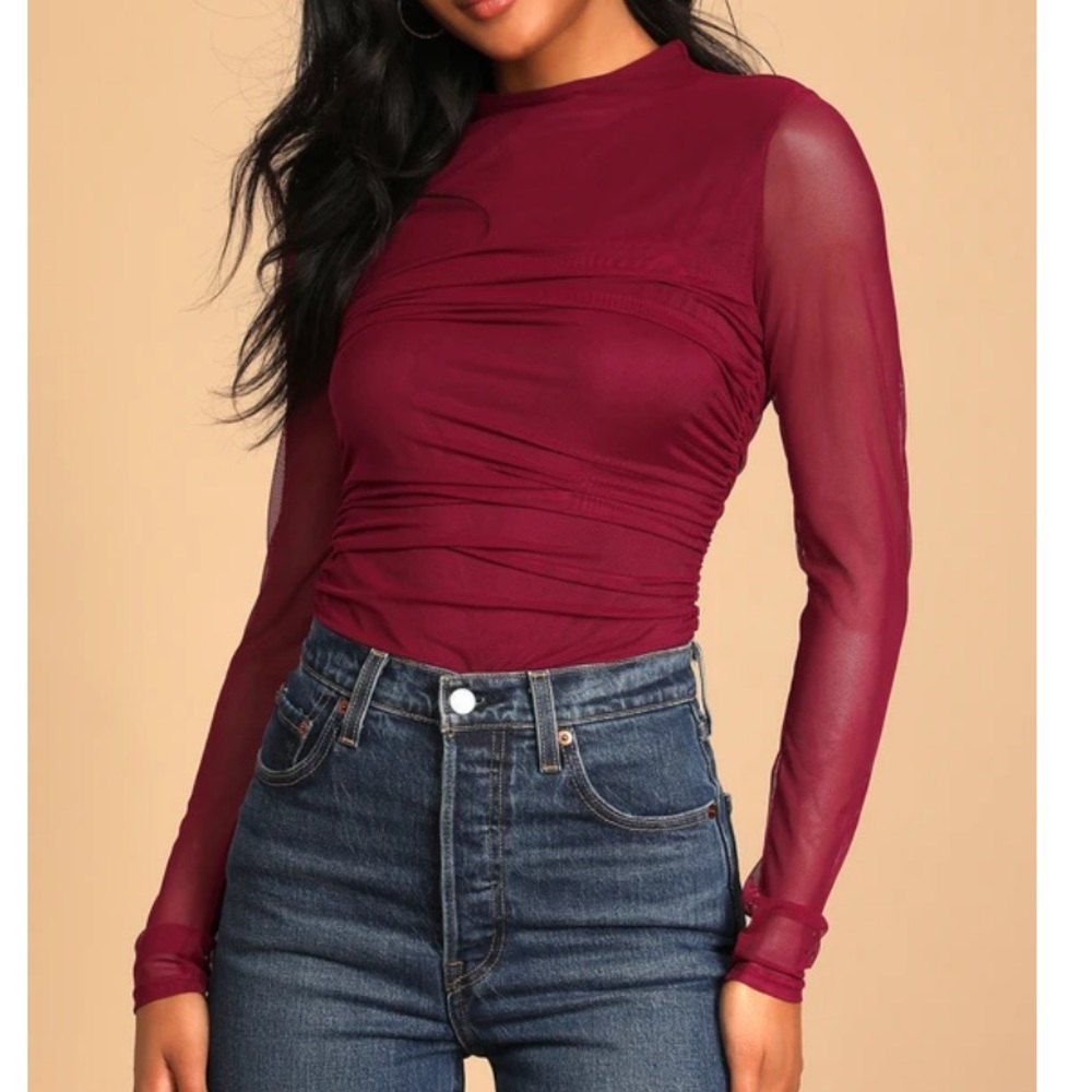 Lulu’s Mesh Sleeve High Neck Body Suit